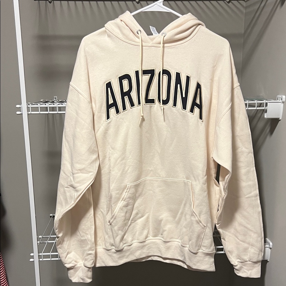 NWOT * Jerzees Cream Hoodie with Black Lettering - Size Large